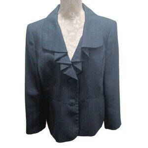 Le Suit Blue Ruffled blazer Jacket Career Wear  Size 18